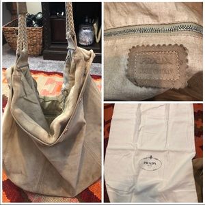 Prada huge leather suede tote